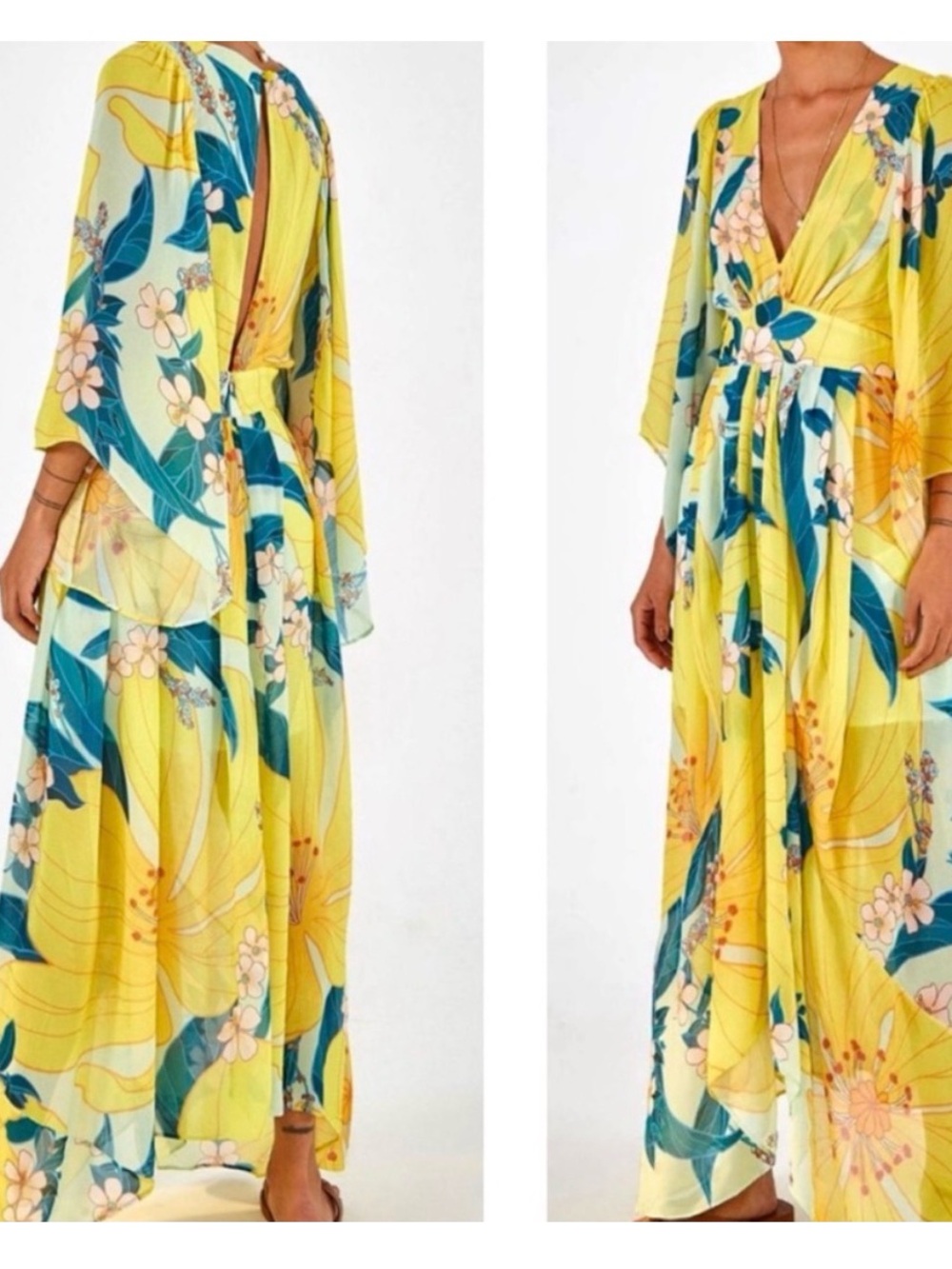 Farm Rio Pietra Yellow Floral Flowy Maxi Dress Size Medium Size M - Picture 2 of 10